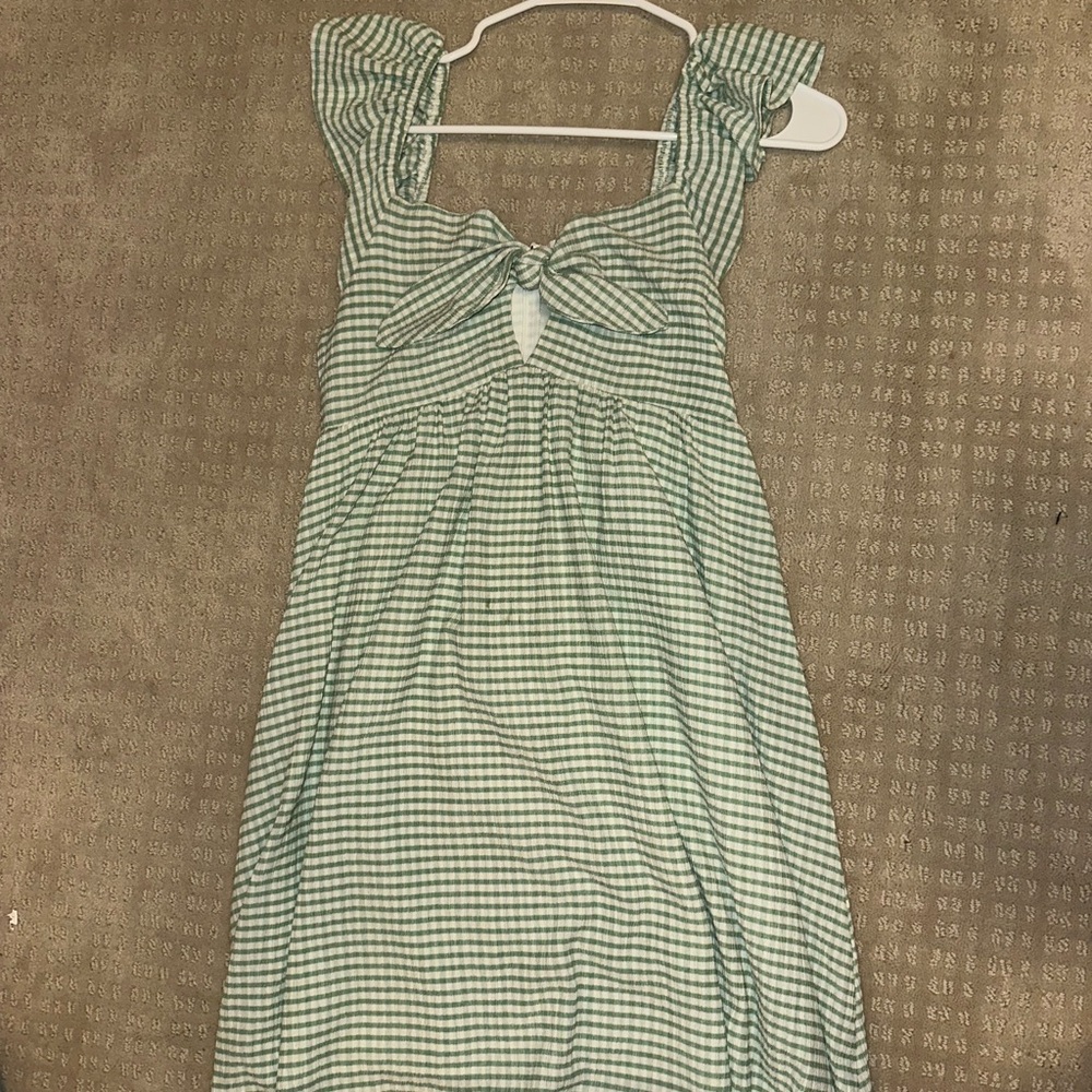 Green Gingham Dress with Bow Detail